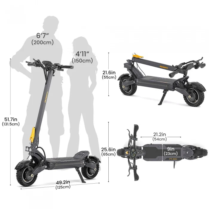Składana hulajnoga elektryczna Ausom F1 Max, silnik 2*1400W, bateria 60V 20,8Ah, opony 10x3,0 cali, maks. prędkość 72 km/h - Dostawca